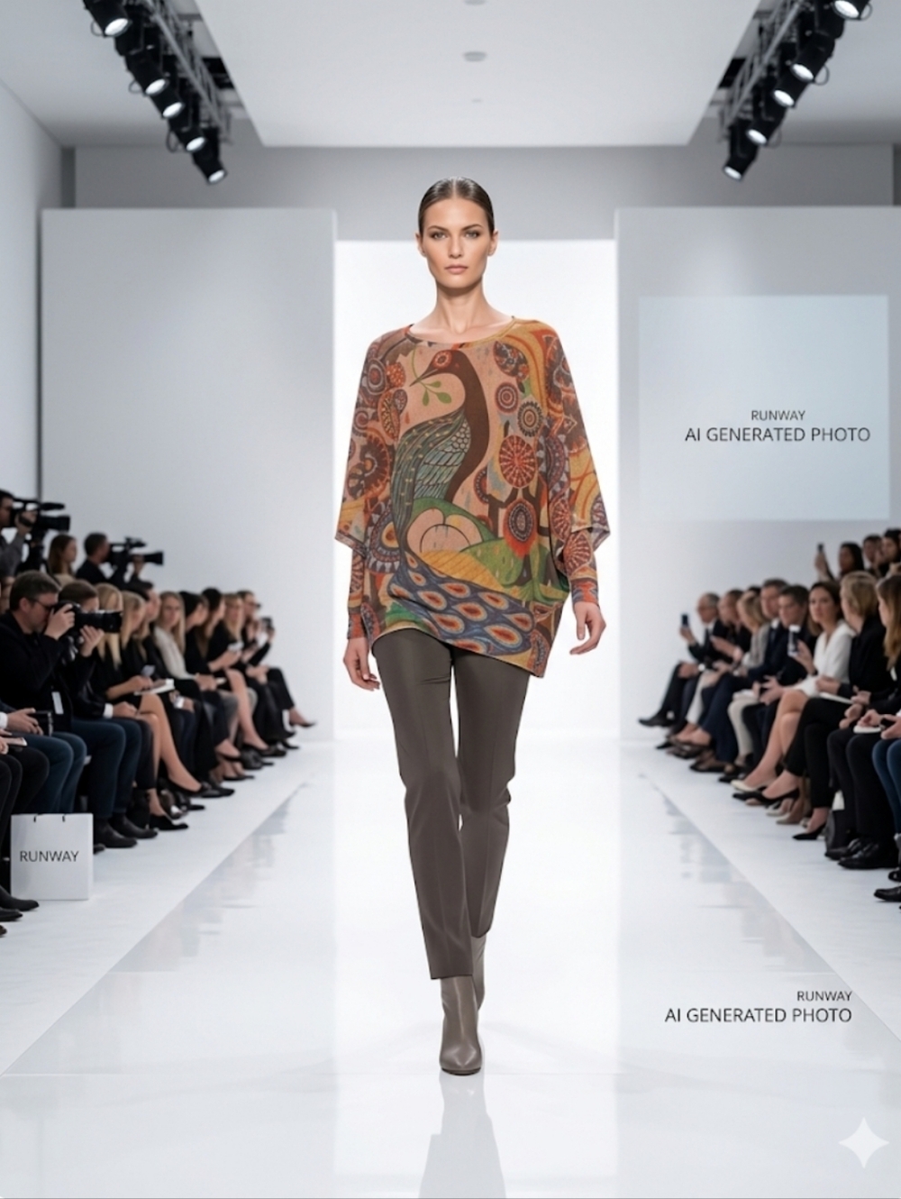 Boho Peacock Print Oversized Tunic Or Top- Multicolor
